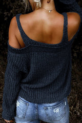 Dark Blue Dew Shoulder Juliette Knitted Sweater Sweaters & Cardigans JT's Designer Fashion