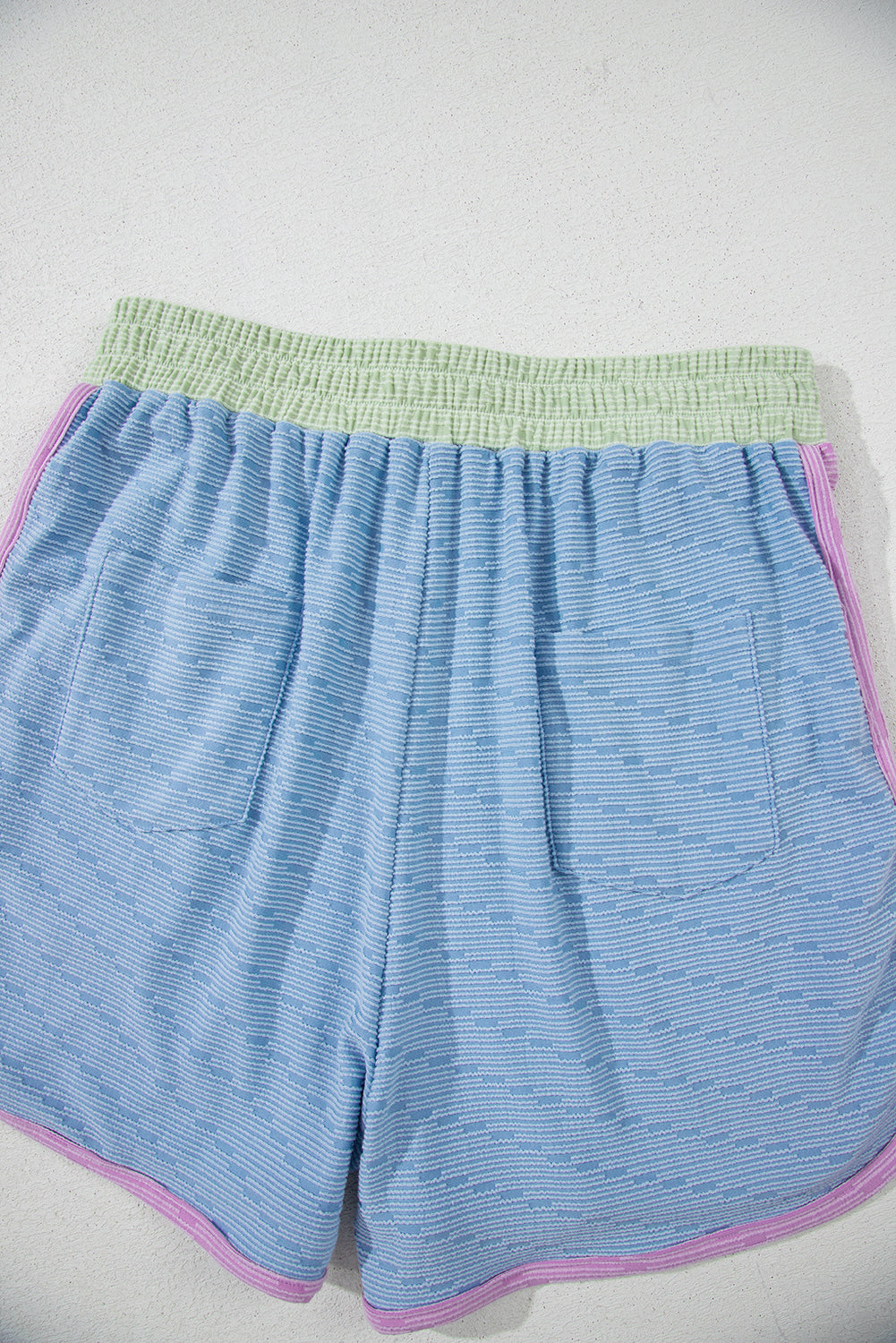 Beau Blue Corded Knit Contrast Trim Round Neck Cap Sleeve 2pcs Short Set Short Sets JT's Designer Fashion