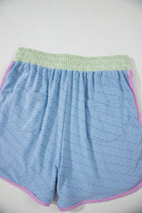 Beau Blue Corded Knit Contrast Trim Round Neck Cap Sleeve 2pcs Short Set Short Sets JT's Designer Fashion