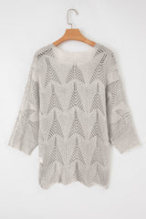 Seagrass Hollow Out Knit 7/8 Sleeve Casual Sweater Sweaters JT's Designer Fashion