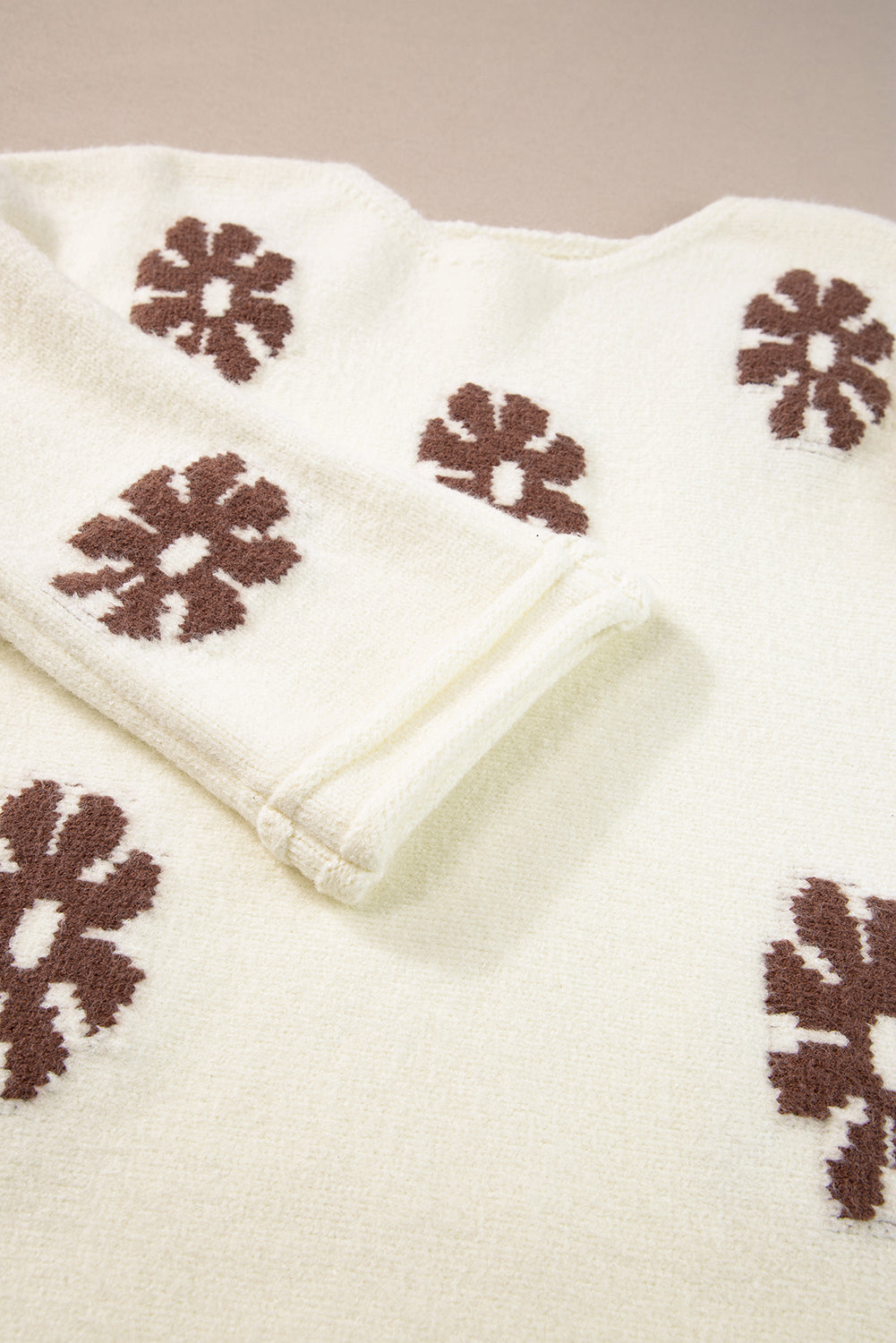 White Colorblock Floral Pattern Round Neck Sweater Sweaters JT's Designer Fashion