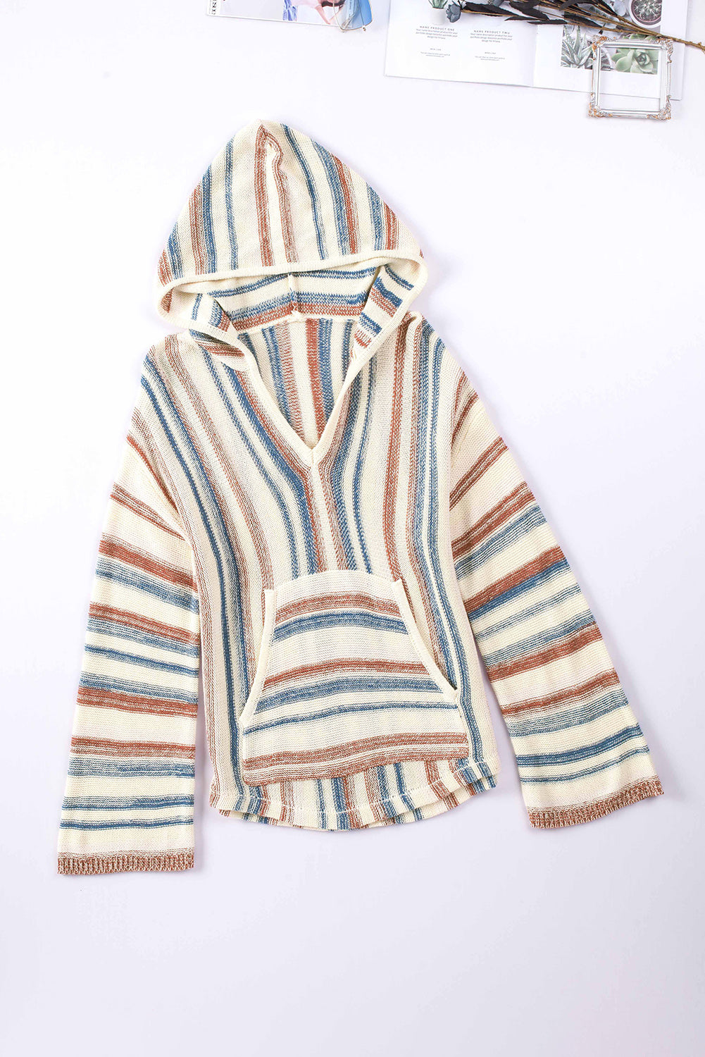 Multicolor Striped Knit Kangaroo Pocket Hooded Sweater Sweaters & Cardigans JT's Designer Fashion