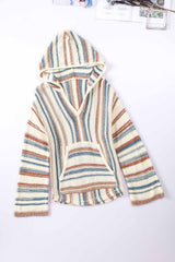 Multicolor Striped Knit Kangaroo Pocket Hooded Sweater Sweaters & Cardigans JT's Designer Fashion
