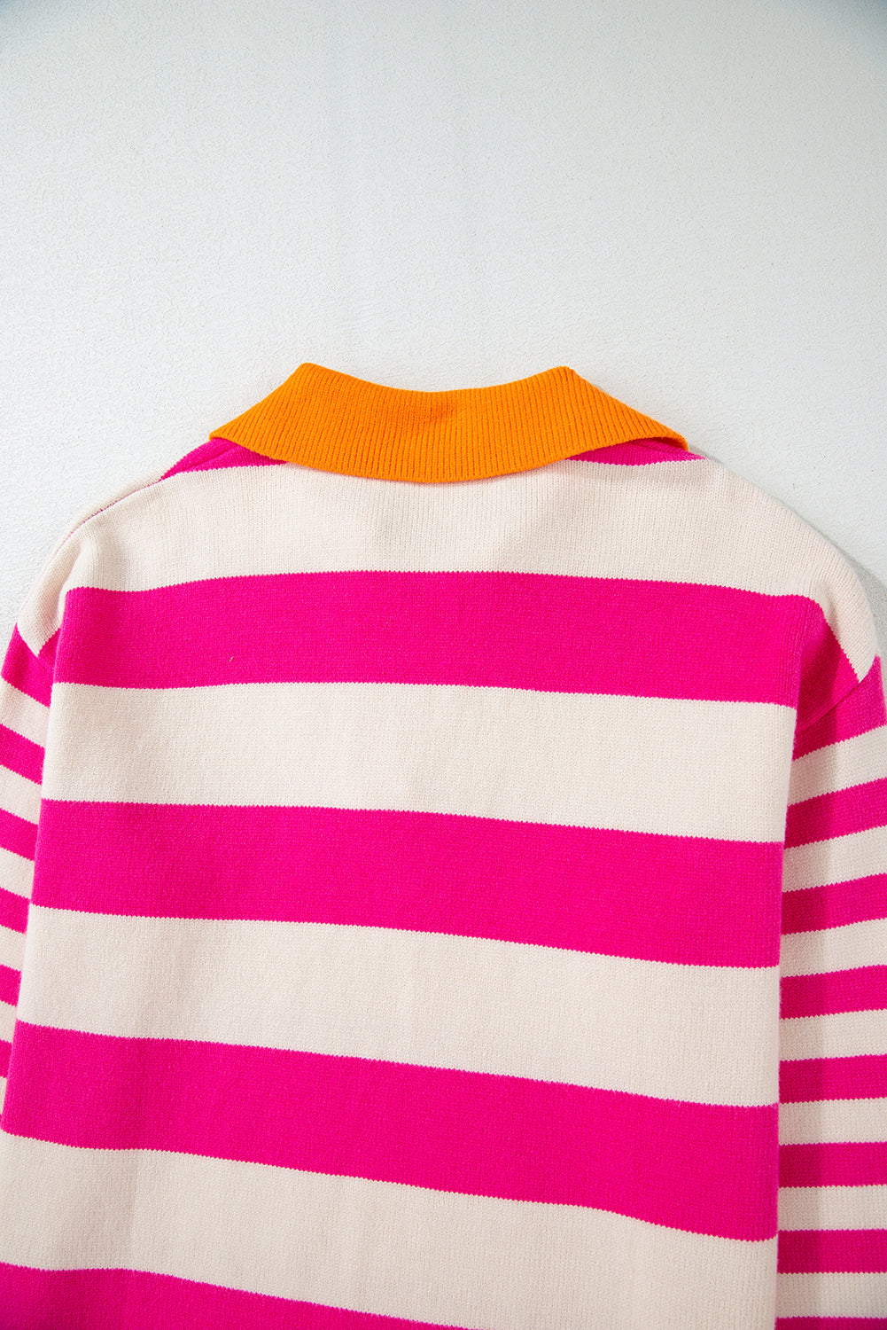 Rose Stripe Color Block Collared V Neck Drop Shoulder Sweater Sweaters JT's Designer Fashion