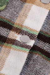 Green Geometric Plaid Print Pocketed Shacket Plaid Shackets JT's Designer Fashion