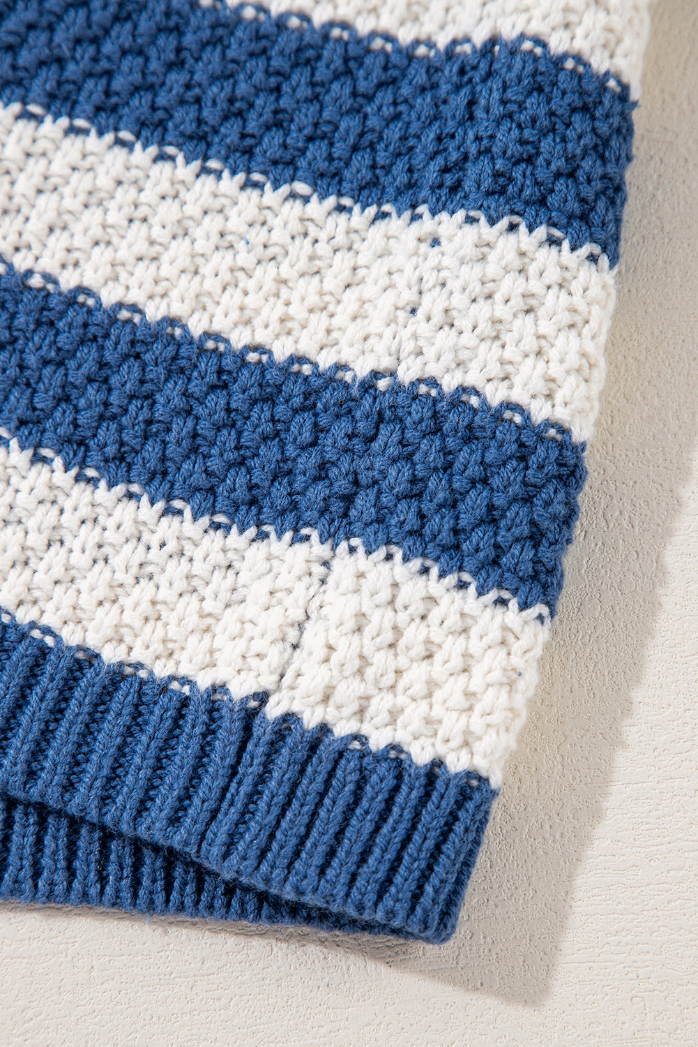 Blue Stripe V Neck Pocketed Drawstring Hooded Sweater Sweaters JT's Designer Fashion