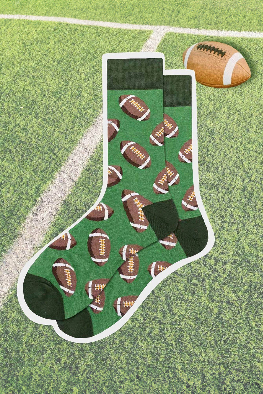 Blackish Green Rugby Football Print Mid-length Socks Socks JT's Designer Fashion