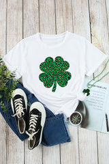 White Leopard Four Leaf Clover Graphic Tee Graphic Tees JT's Designer Fashion
