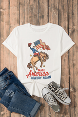 White MAKE AMERICA COWBOY AGAIN Graphic Crewneck Tee Graphic Tees JT's Designer Fashion