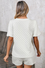 White Solid Color Checkered Texture Short 2pcs Outfit Short Sets JT's Designer Fashion