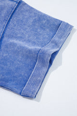 Ashleigh Blue Acid Wash Star Patched Rolled Trim Pants Set Pant Sets JT's Designer Fashion