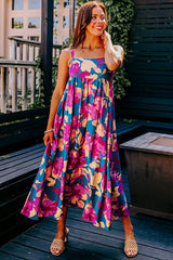 Dark Blue Floral High Waist Sleeveless Flared Long Dress Floral Dresses JT's Designer Fashion
