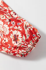 Red Colorful Floral Patchwork Long Sleeve Pleated Mini Dress Floral Dresses JT's Designer Fashion