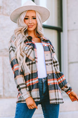 Khaki Geometric Plaid Print Pocketed Shacket Plaid Shackets JT's Designer Fashion