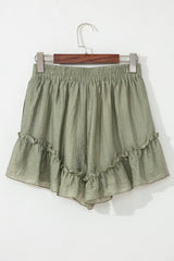 Laurel Green Textured Tie Waist Ruffle Hem Shorts Casual Shorts JT's Designer Fashion