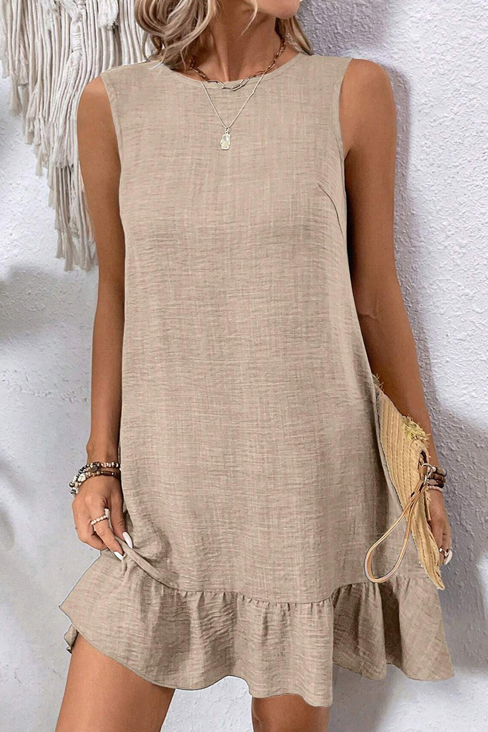 Smoke Gray Knot Scoop Back Ruffle Hem Sleeveless Mini Dress Mini Dresses JT's Designer Fashion