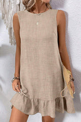 Smoke Gray Knot Scoop Back Ruffle Hem Sleeveless Mini Dress Mini Dresses JT's Designer Fashion