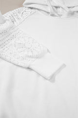 White Lace Patchwork Sleeve Drawstring Hoodie Sweatshirts & Hoodies JT's Designer Fashion