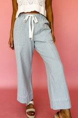 Sky Blue Stripe Mid Rise Drawstring Waist Jeans Jeans JT's Designer Fashion
