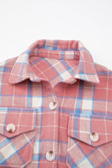Pink Plaid Flap Pocket Button Up Shacket Plaid Shackets JT's Designer Fashion