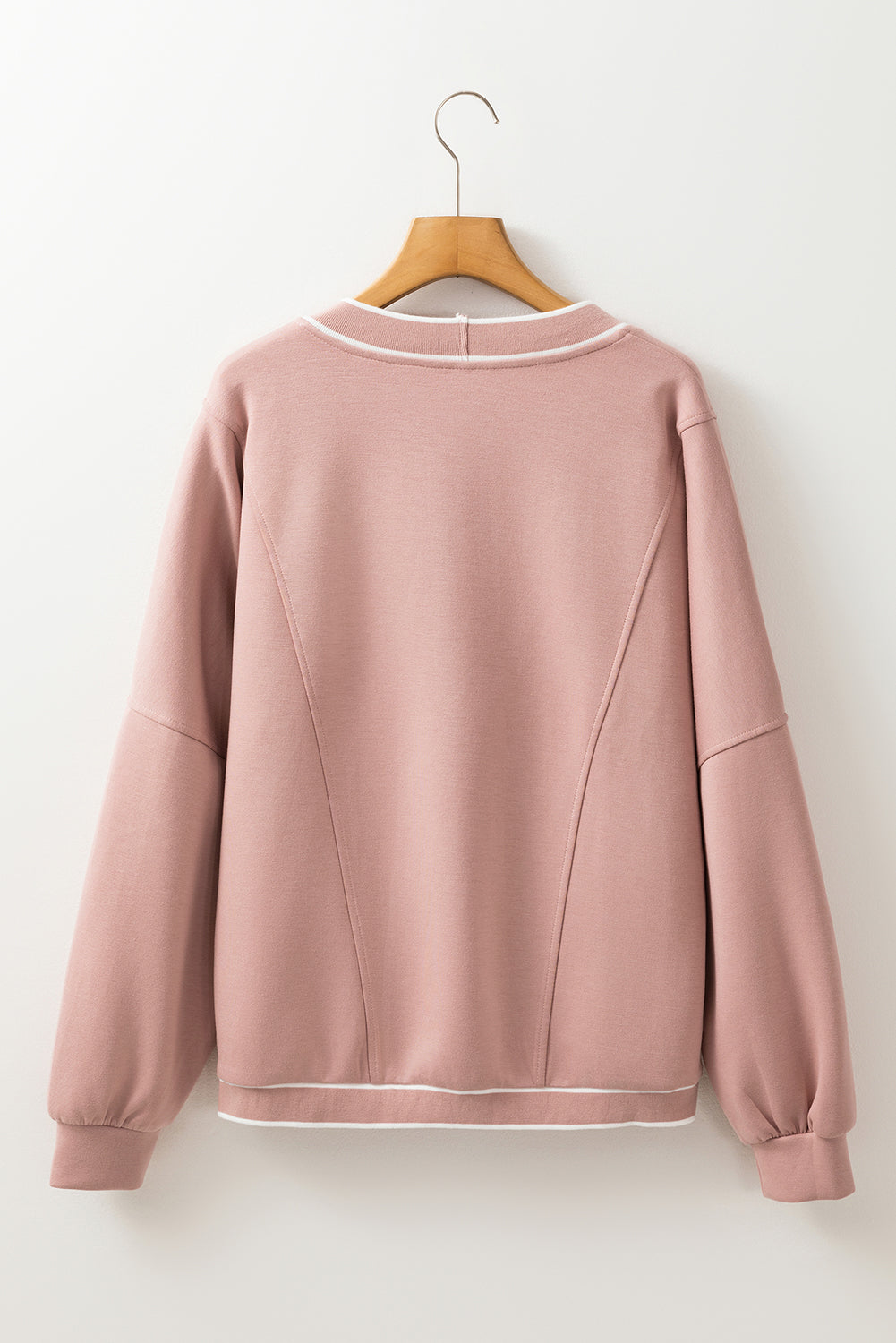 Pink Stripe Contrast Trim V Neck Buttoned Front Pocketed Knit Cardigan Cardigans JT's Designer Fashion