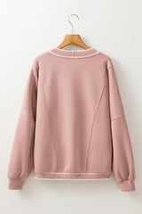 Pink Stripe Contrast Trim V Neck Buttoned Front Pocketed Knit Cardigan Cardigans JT's Designer Fashion