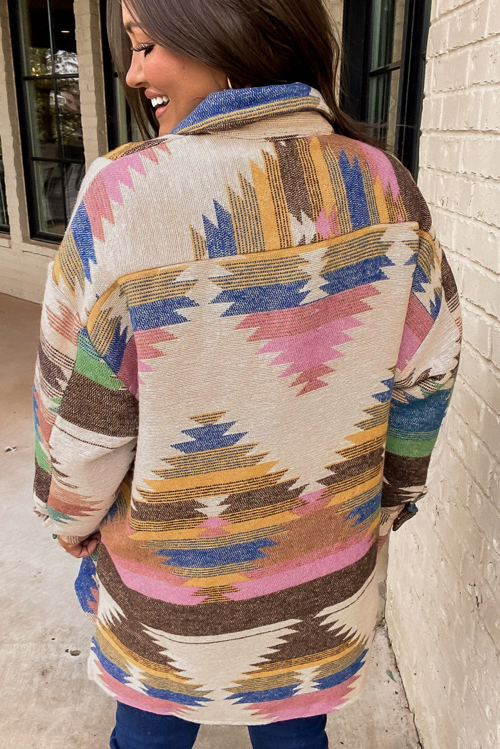 White Aztec Print Button Up Shacket Jackets JT's Designer Fashion