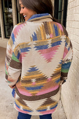 White Aztec Print Button Up Shacket Jackets JT's Designer Fashion