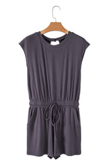 Bristol Black Knit Open Back Cap Sleeve Drawstring Romper Jumpsuits & Rompers JT's Designer Fashion