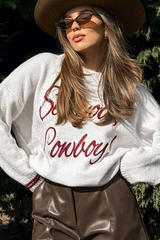 White See You Cowboy Embroidered Western Graphic Sweater Sweaters JT's Designer Fashion