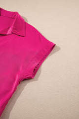 Rose Red Buttoned Collar Shift T-shirt Mini Dress Mini Dresses JT's Designer Fashion