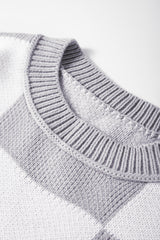 Gray Checkered Bishop Sleeve Sweater Sweaters JT's Designer Fashion