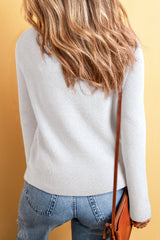 White Lightweight Ribbed Knit Button Front V Neck Cardigan Cardigans JT's Designer Fashion