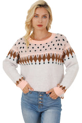 Multicolor Mixed Geometric Detail Raglan Sleeve Sweater Sweaters & Cardigans JT's Designer Fashion