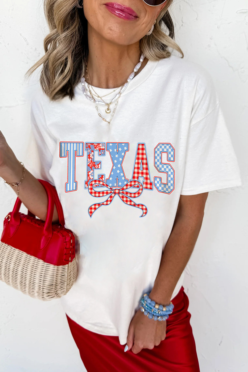 White Independence Day TEXAS Bow Printed T Shirt Graphic Tees JT's Designer Fashion