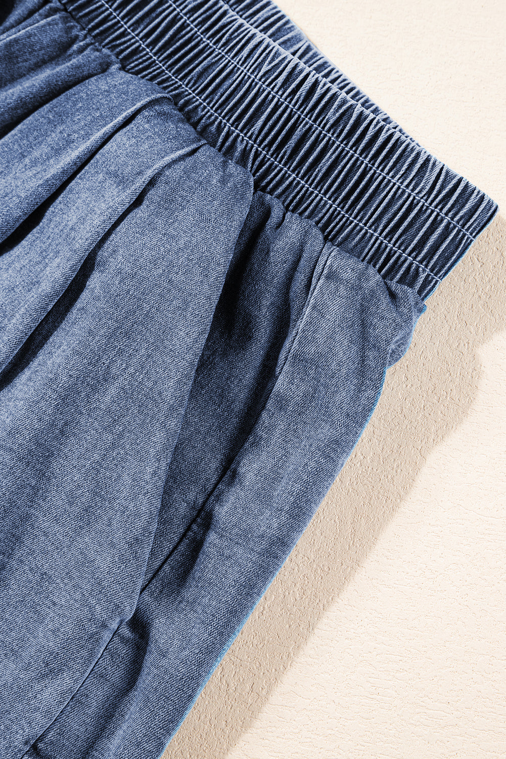 Light Blue Denim Cuffed Sleeve Tee Elastic Shorts Set Short Sets JT's Designer Fashion