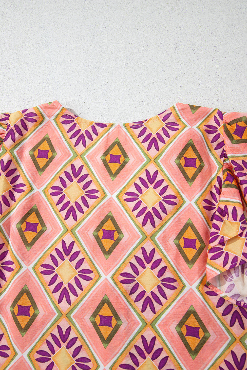 Orange Geometric Floral V Neck Buttoned Ruffled Sleeve Mini Dress Mini Dresses JT's Designer Fashion