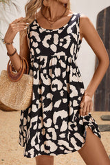 Black Leopard Print U Neck Sleeveless High Waist Dress Mini Dresses JT's Designer Fashion