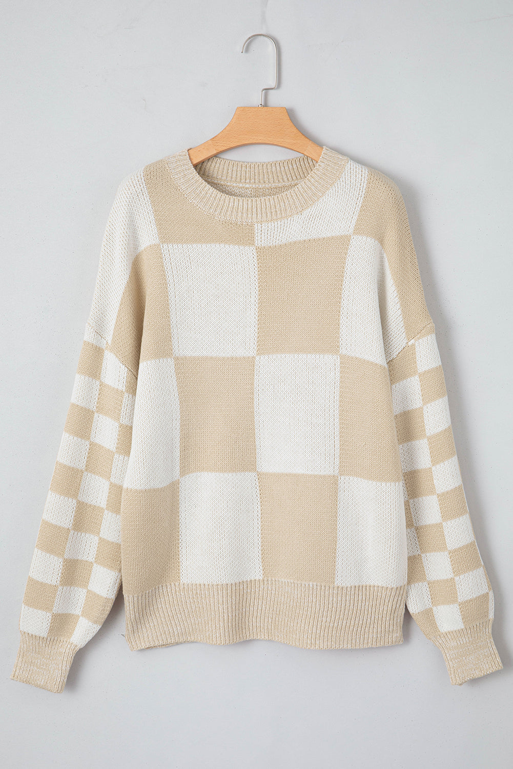 Flaxen Checkered Print Drop Shoulder Sweater Sweaters JT's Designer Fashion