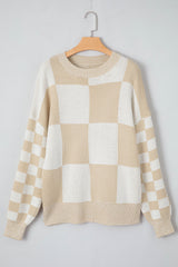 Flaxen Checkered Print Drop Shoulder Sweater Sweaters JT's Designer Fashion