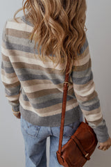 Gray Stripe Color Block Ribbed Edge Round Neck Sweater Sweaters JT's Designer Fashion
