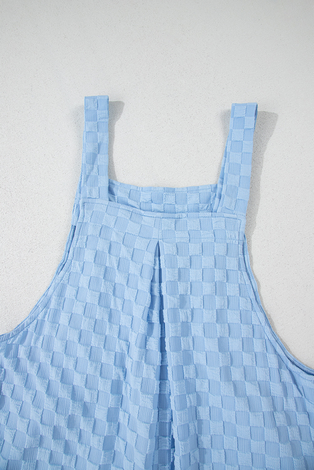 Beau Blue Checkered Pocketed High Waist Wide Leg Overall Jumpsuits & Rompers JT's Designer Fashion