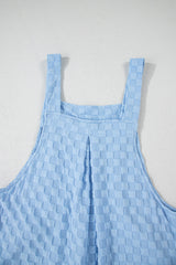 Beau Blue Checkered Pocketed High Waist Wide Leg Overall Jumpsuits & Rompers JT's Designer Fashion