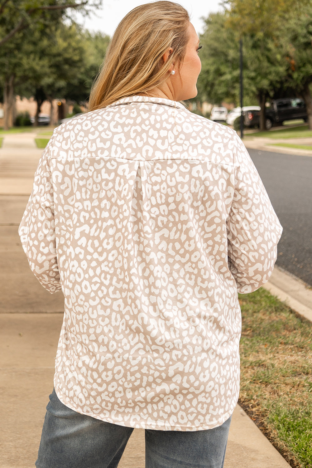Apricot Leopard Tab Sleeve V Neck Plus Size Top Plus Size Blouses & Shirts JT's Designer Fashion