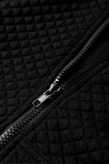 Black Quilted Side Pockets Zipper Hooded Jacket Jackets JT's Designer Fashion