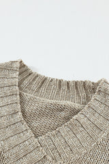 Gray V neck Drop Shoulder Knitted Sweater Sweaters & Cardigans JT's Designer Fashion