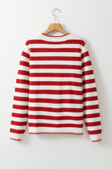 Red Stripe Chic Golden Button Cardigan Sweater Cardigans JT's Designer Fashion