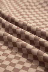 Brown Checkerboard Long Sleeve Pullover and Shorts Set Short Sets JT's Designer Fashion
