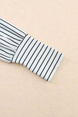 White Striped Thumbhole Drop Shoulder V Neck Top Long Sleeve Tops JT's Designer Fashion
