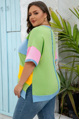 Light Blue Color Block Exposed Seam Patchwork Plus Size T Shirt Plus Size Tops & Tees JT's Designer Fashion
